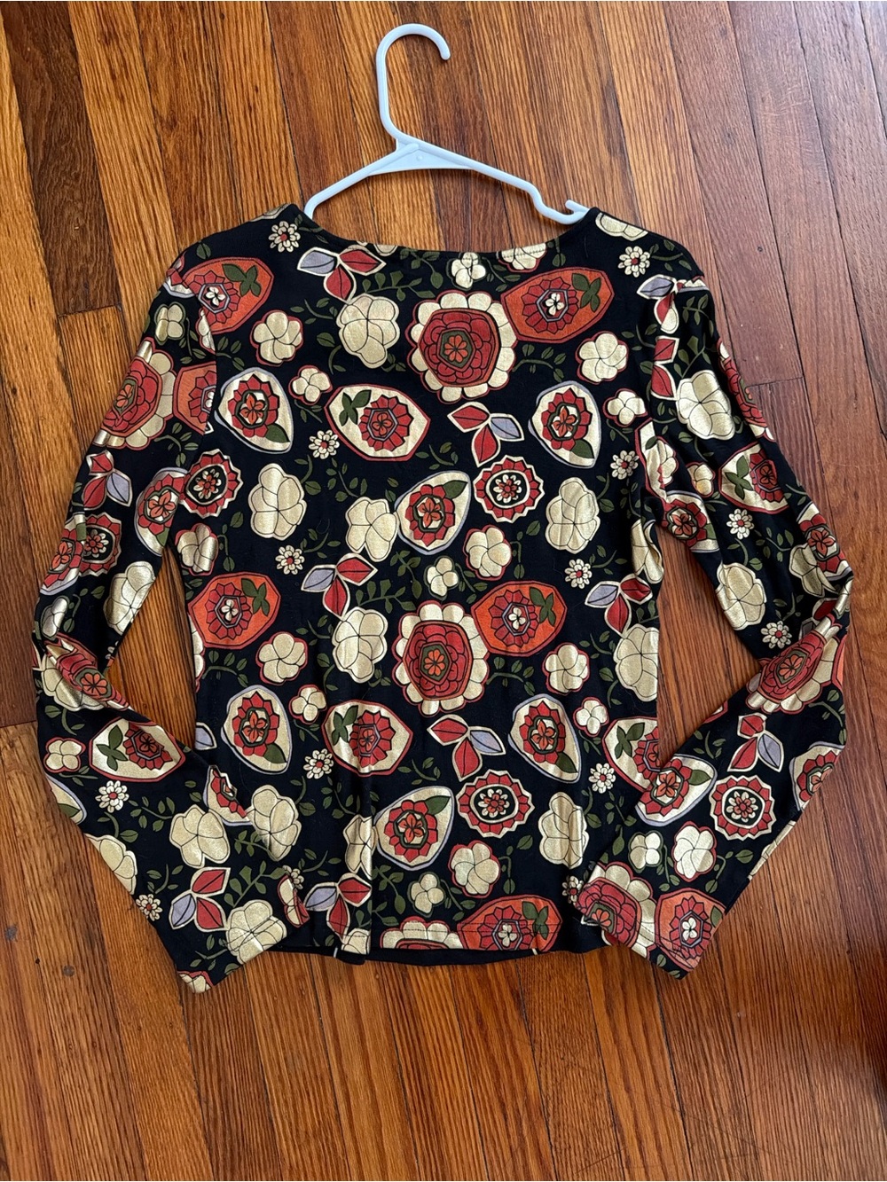 Custo Barcelona Boho Floral Sleeve Graphic Top - Black with Gold & Silver Print - Picture 2 of 3